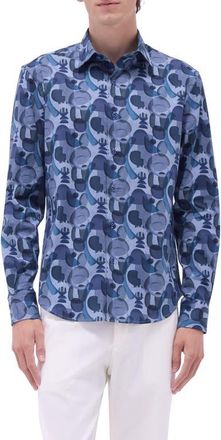 Bugatchi Julian Shaped Fit Stretch Cotton Button-Up Shirt in Cobalt at Nordstrom, Size Xxx-Large
