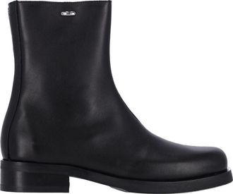 Our Legacy Black Leather Ankle Boots with Rounded Toe and Side Zip Closure