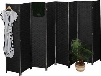 Relaxdays Relaxdays Biombo Separador 170x320 Cm, Plegable, 8 Paneles, Madera, Cord&oacute;n De Papel, Negro