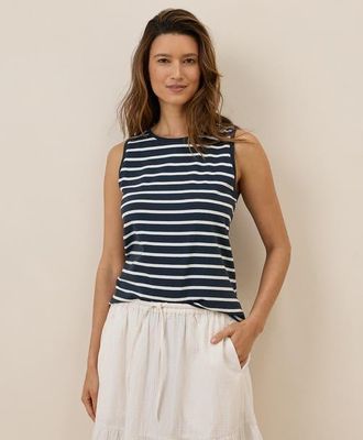 Pact Organic Cotton Softspun High Neck Tank in Monterey Stripe at Nordstrom, Size Medium