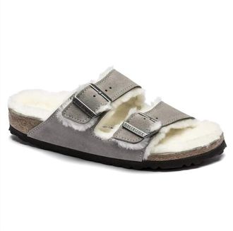 Birkenstock Womens Arizona Shearling Slipper Sandals - Narrow Width In Stone Coin