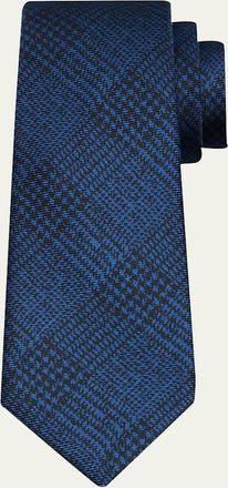 Kiton Mens Houndstooth Plaid Silk 7-Fold Tie