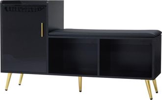 Urban Meuble Banco zapatero de entrada negro brillante con 3 estantes