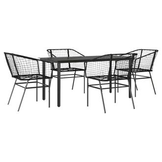 Berkfield Home 5 Piece Garden Dining Set Black Poly Rattan Glass
