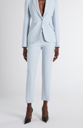 Alexander McQueen Crop Tailored Crepe Trousers in Turquoise Blue at Nordstrom, Size 10 Us