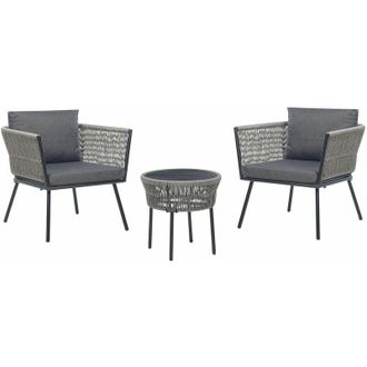 Beliani Beliani - Moderno esterno Rattan Bistro Due Persone Federe Rimovibili Tavolino da Caff&egrave; Grigio Gargano