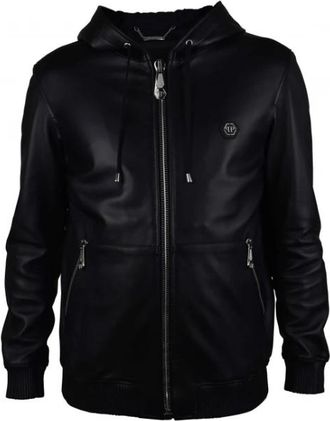 Philipp Plein Leren Jack met Capuchon - Heren - Leren en Su&egrave;de Jassen - Zwart - M - Leer - Jassen
