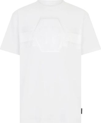 Philipp Plein T-shirt met Ronde Hals Jacquard Hexagon Lijn - Heren - T-shirts - Wit - XS - Katoen - Tops