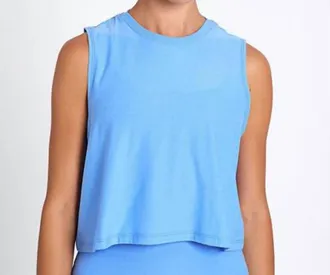Beyond Yoga Featherweight Minimal Cropped Tank In Flower Blue Heather