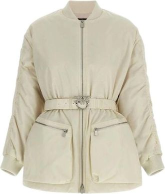 Pinko Lange Technische Bomberjack van Satijn - Dames - Bomber jackets - Wit - XS - Satijn - Jassen