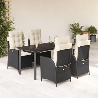 vidaXL Set De Muebles Jard&iacute;n 5 Pzas Con Cojines Rat&aacute;n Sint&eacute;tico Negro Vidaxl