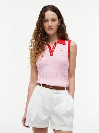 Tommy Hilfiger Jersey tipo polo slim sin mangas de punto trenzado