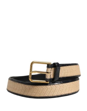 Dolce & Gabbana Men Beige Braided Leather Metal Buckle Belt Caiman