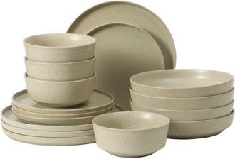 Gibson Home Overbrook 16-Piece Stoneware Stackable Plates and Double Bowl Dinnerware Set, Service for 4 in Cream at Nordstrom