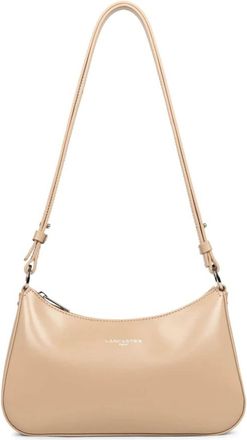 Lancaster Stijlvolle Rits Schoudertas Beige - Dames - Schoudertassen - Beige - ONE Size - Leer - Tassen