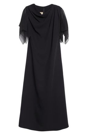 Valentino Draped Silk Cady Couture & Chiffon Midi Dress in Black at Nordstrom, Size 6 Us