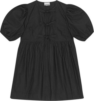 Ganni Short Dresses, female, Black, Size: 2XS Tie String Poplin Mini Dress