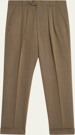 Loro Piana Mens Stafford Jaspe Wool Pleated Pants