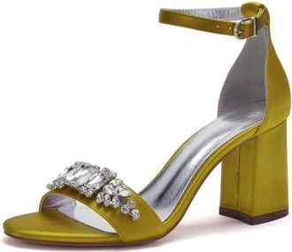 Generic Wedding Bridal Shoes Womens 8Cm Chunky High Heelankle Strap Pumps Sandals Bridal Party Prom Evening Formal Shoes8cm,Yellow,10 UK