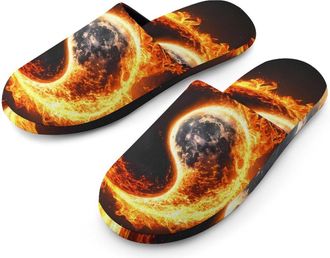 Generic Yin And Yang Sun & Moon Cotton Slippers for Men Memory Foam House Slippers Soft Anti-skid Sole Indoor Outdoor Shoes