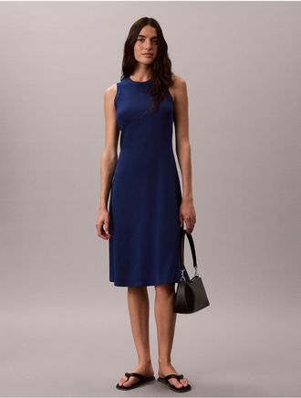 Calvin Klein Jeans Calvin Klein Womens Embroidered Monogram Rib Midi Tank Dress - Blue - XL
