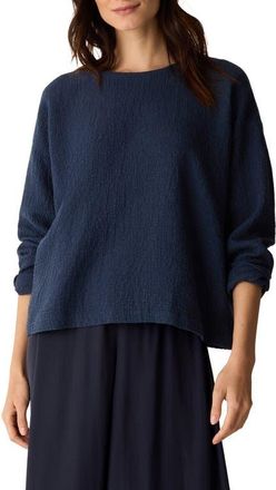 Eileen Fisher Crinkled Boxy Long Sleeve Stretch Organic Cotton Top at Nordstrom, Size Xx-Small