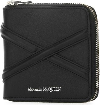 Alexander McQueen Mens Cross-Strap Leather Wallet Black