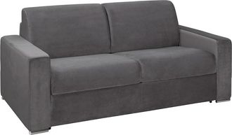 Vente-Unique Sof&aacute; cama de 3 plazas tipo italiano de terciopelo CALITO - Antracita - Cama de 140 cm - Colch&oacute;n de 18 cm con memoria de forma