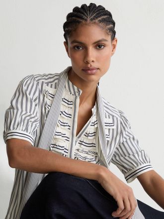 Reiss Striped Ruffle-trim Tie-neck Blouse, 12