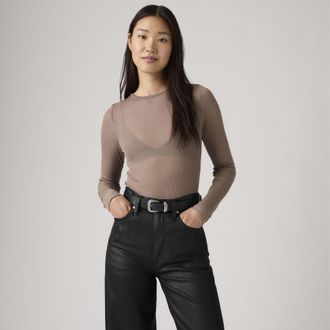 Levi's Sheer Long Sleeve Layering Top - Womens - L - Brown
