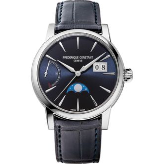 Frederique Constant Classic Manufacture Blue Power Reserve Big Date Automatic Leather Strap Watch, 40mm in Silver-Tone at Nordstrom