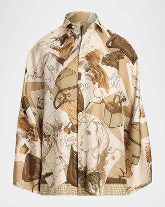 Ralph Lauren Collection Karen Diary-Print Silk Twill Blouse