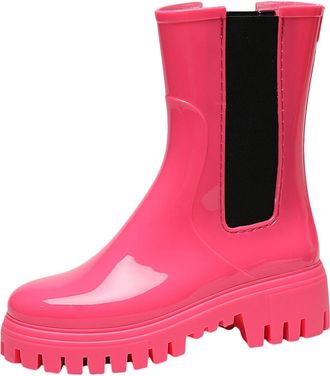 Generic Ladies Wellies Fashion Elastic Mouth Thick Sole Wear Water Shoes Non Slip Kitchen Rubber Shoes Outdoor Car Wash Ladies Waterproof Fashion Ankle Rain B