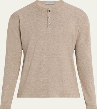 Bergdorf Goodman Mens Cashmere and Linen Henley Sweater