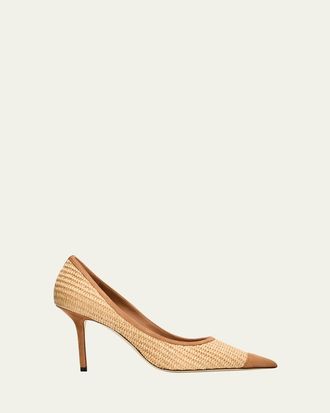 Jimmy Choo London 85mm Love Raffia and Suede Pumps