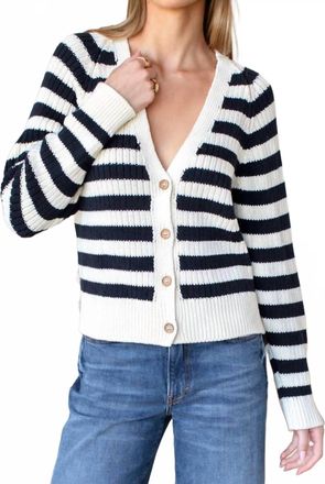 Emerson Fry Low V-Neck Cardigan In Navy Stripe