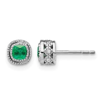 Diamond2Deal 10k White Gold Emerald and Diamond Stud Earrings