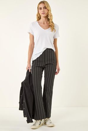 Roman Stripe Print Bootleg Trouser