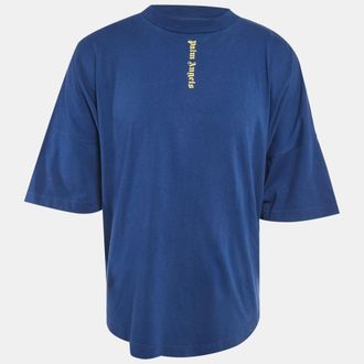Palm Angels Blue Vertical Logo Print Cotton Oversized T-Shirt