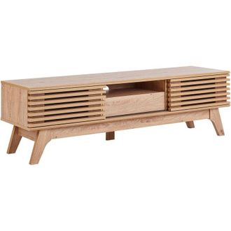 Beliani Beliani - Mueble De Tv Moderno Puertas Correderas 1 Caj&oacute;n Frente De Listones Madera Clara Detroit Ii