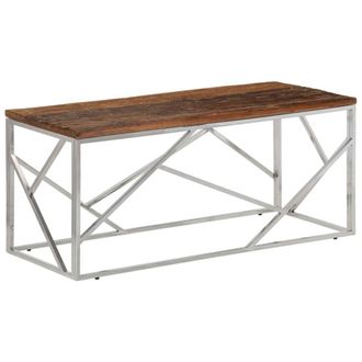 Berkfield Home Coffee Table Silver Stainless Steel & Solid Sleeper Wood