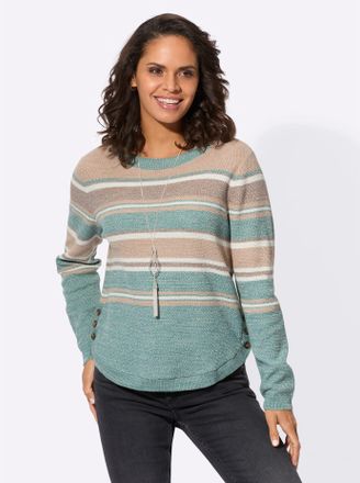Casual Looks Strickpullover CASUAL LOOKS Ringel-Pullover, Damen, Gr. 36, jade, sesam, geringelt, 50% Baumwolle, 50% Polyacryl, gemustert, gestreift, mehrfarbig, Pu