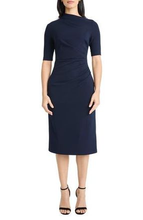 Maggy London Ruched Midi Sheath Dress in Twilight Navy at Nordstrom Rack, Size 16