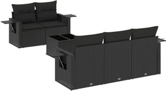 vidaXL Set De Sof&aacute;s De Jard&iacute;n 6 Piezas Y Cojines Rat&aacute;n Sint&eacute;tico Negro Vidaxl