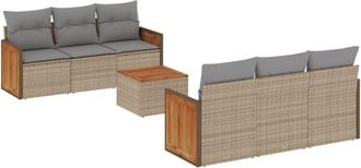 vidaXL Vidaxl - Set Sof&aacute;s De Jard&iacute;n 7 Piezas Y Cojines Rat&aacute;n Sint&eacute;tico Beige