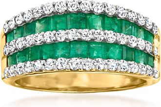 Ross-Simons Emerald and. Diamond Multi-Row Dome Ring in 14kt Yellow Gold