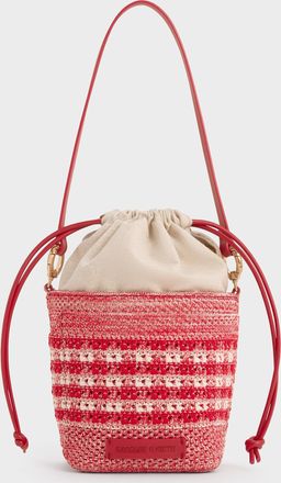 Charles & Keith Girls Ida Knitted Gingham Bucket Bag
