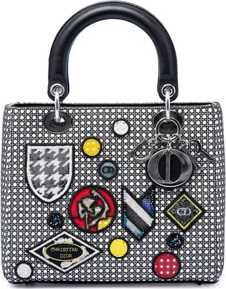 Dior Pre-owned Dior Medium Calfskin Mesh Microcannage Patches Lady Dior Ladies IR525YPFT34AS4BD