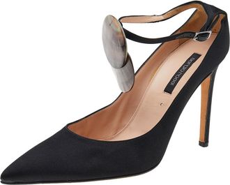 Sergio Rossi Black Satin Pointed Toe Ankle Strap Sandals