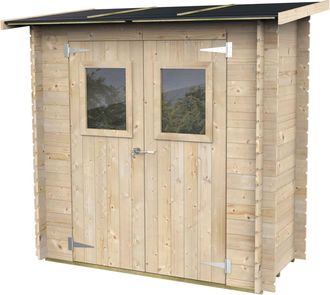 Alce Caseta De Jard&iacute;n Adosada Bh19 Hobby Monofalda 198x98 De Madera De Abeto Natural 19 Mm Con Puerta Doble Con Ventana, Techo Y Suelo Osb3, Montaje F&aacute;cil,